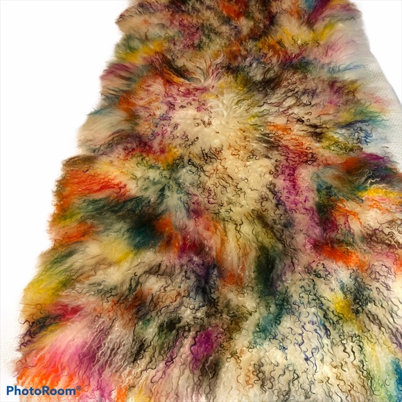 Rainbow Tibetan Lamb Rug - Picture 3 of 8